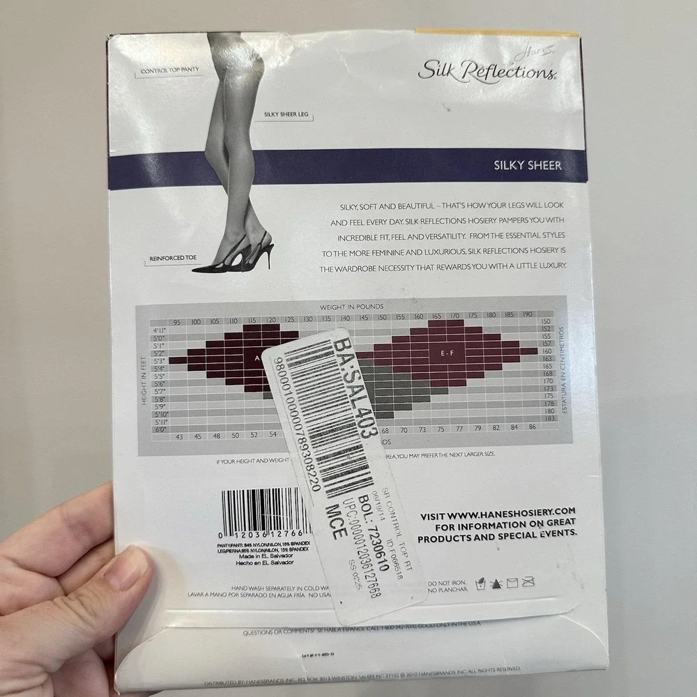 Hanes‎ Silk Reflections Pantyhose Silky Sheer Taupe Control Top Sandalfoot AB